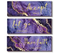 ONIZHITY 3Pcs Purple & Gold Wall Decor - 'Accept Let Go Have Faith' Quote Marble Style Versatile Home Art for Motivation - Bedroom, Living Room, Office (12x4)