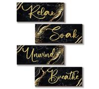 ONIZHITY 4 Pcs Black and Gold Bathroom Decor - Rustic Marble Style Wall Art for Bedroom, Living Room, Kitchen (Black Gold 10X4)