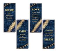 ONIZHITY 4 Pcs Blue and Gold Bathroom Decor Navy Blue Bathroom Accessories Dreams Faith Love Believe Wooden Rustic Marble Style Versatile Wall Decor for Bedroom Living Room(Blue Gold 10X4)