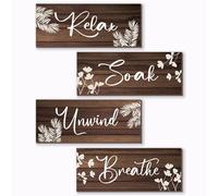 ONIZHITY 4 Pieces Brown Bathroom Decor Farmhouse Bathroom Accessories Rustic Relax Soak Unwind Breathe Wooden Signs with Vintage Country Bathroom Decor for Home Laundry Room (Brown, 10x4 Inch)