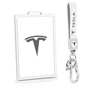 ONKENTET Key Card Holder Case Compatible with Tesla Model 3 Y X S Key Protector Cover Accessories Zinc Alloy Key Chain Keyring Holders Keychain Cards Key Ring Cover Gifts for Tesla Owners (White),