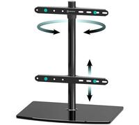 ONKRON Black Glass TV Stand Table Top for 32-75 Inch Screen, Universal Table Top TV Stand up to 40 kg - TV Pedestal Stand VESA 100x100-400x400/Height Adjustable TV Bracket Stand Swivel PT3-B Black