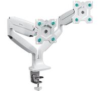 ONKRON Dual Monitor Arm 13"-32", 9 kg each, VESA 75x75-100x100, G200-W | Double monitor arm desk mount, reach up to 615 mm, gas springs, height adjustable, cable management, office & trading, white