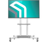 ONKRON Mobile TV Stand 32-65 Inch up to 45 kg, max VESA 600x400, TS1351-W | Rolling TV stand on wheels, height adjustable up to 1500 mm, shelf, cable management, offices, classrooms & meetings, white
