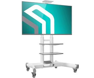 ONKRON Mobile TV Stand 40-70 Inch 45 kg, max VESA 600x400, TS1552-W | Rolling TV stand on wheels, two equipment shelves, height adjustable, secure castors, for offices and meeting rooms, white