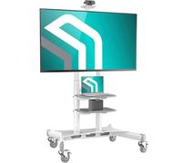 ONKRON Mobile TV Stand 50-86 Inch 90.9 kg, max VESA 800x500, TS1881-W | Rolling TV stand on wheels, height adjustable, two shelves, lockable castors, cable management, meetings & video calls, white