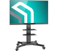 ONKRON Mobile TV Stand on Wheels for 32" - 60" Screen, Aluminium TV Trolley Stand on Wheels up to 30.5 kg, TV Stand Wheels Shelf Max VESA 600x400, Height Adjustable TV stand with Shelf TS2551-B Black