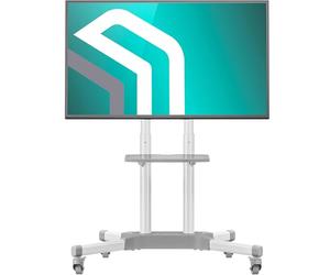 ONKRON Mobile TV Stand on Wheels for 32" - 65" Screen, Television Trolley up to 45 kg, Screen Trolley Wheels VESA 100x100-600x400, Height Adjustable Floor TV Stand with Shelf White TS1351-W