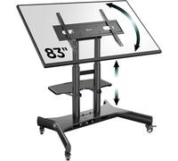 ONKRON Mobile TV Stand On Wheels for 50-83 Inch Screens, Portable Floor TV Stand max load 70 kg, Rolling Television Trolley VESA 100x100-800x500, Height Adjustable, 90° Tilt, Black TS1380-B