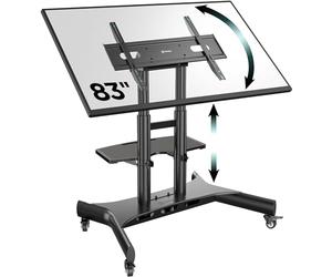 ONKRON Mobile TV Stand on Wheels for 50" - 83" Screen & Interactive Panel, TV Trolley Stand on Wheels up to 70 kg - TV Floor Stand VESA 100x100-800x500/Height Adjustable TV Stand Tilt TS1380-B Black