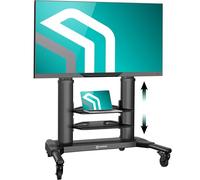 ONKRON Mobile TV Stand on Wheels with Shelves for 40" - 80" Screen, TV Floor Stand max load 65.5 kg, Aluminium TV Trolley Stand on Wheels Max VESA 700x400, Height Adjustable TV Stand Black TS2771-B