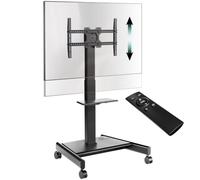 ONKRON Motorise TV Stand 43-75 Inch, 65 kg, max VESA 600x400, TS1552E-B | Electric TV stand on wheels, motorised height up to 1600 mm, tilt, rotation, remote control, for meetings & training, black