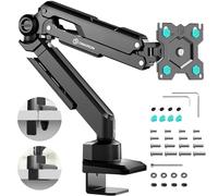 ONKRON Single Monitor Arm Desk Mount for 13 - 34 Inch Screens up to 10 kg, Gas Spring Monitor Arm VESA 75x75-100x100, Full Motion Computer Screen Stand for Desk, Clamp & Grommet Black G90-B