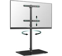 ONKRON Tempered Glass TV Stand with Mount for 30-60 Inch Screen, Swivel TV Stand Floor up to 41 kg - Universal TV Pole Stand VESA 100x100-400x400 / Height Adjustable TV Floor Stand TS5065-B Black