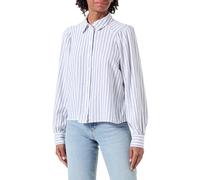 ONLY Women's Onlcaro L/S Linen Bl Puff Shirt CC PNT Long Sleeve Blouse, Bright White/Stripes: Naval Academy, Large