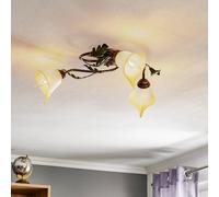 ONLI Quercia ceiling lamp, 3-bulb, cream/bronze/green