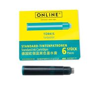 Online 17224/24 Standard Ink Cartridge, ink colour turquoise, 1 pack à 6 cartridges, for standard fountain pens and rollerballs