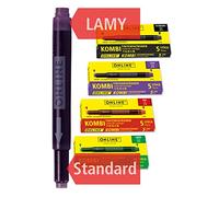 ONLINE Colourful double-sided ink cartridges, red - green - black - purple, universal ink cartridges, compatible with all common fountain pens, even Lamy pens - Spare ink cartridges, 4-pack