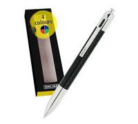 ONLINE 4-color Carbon ballpoint pen| multifunctional pen | 4 medium sized refills - blue, red, green, black | refillable ballpoint pen| stylish black carbon pen with gift box