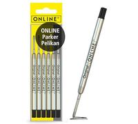 Online 6X Ballpoint Pen Refills Black, Medium Point, International Standard Biro Refills G2 Format, Waterproof, Universal Refills for Ballpoint Pens, for School, Uni, Office