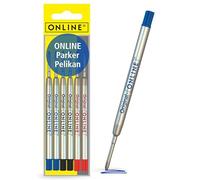 Online 6X Ballpoint Pen Refills Blue, Black Red, Medium Point, International Standard Biro Refills G2 Format, Waterproof, Universal Refills for Ballpoint Pens, for School, Uni, Office