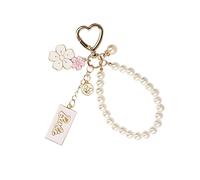 ONLINE Barbie "Pearls" Keyring Beads I Keychain as Bag Pendant or Car Key Ring I Key Ring Gold with Pearls, Flowers & Heart Shape I for School for Girls