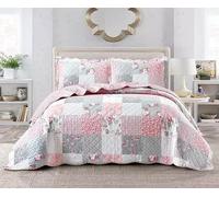 Online Bedding Quilted Patchwork Bedspread - Hypoallergenic, Machine Washable Duvet & Pillowcases Bedding Set (Floral Grey (Box Stitched), Single)