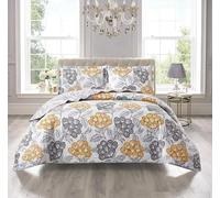 Online Bedding Quilted Patchwork Bedspread - Hypoallergenic, Machine Washable Duvet & Pillowcases Bedding Set (Bloom Ochre, Double)