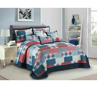 Online Bedding Quilted Patchwork Bedspread - Hypoallergenic, Machine Washable Duvet & Pillowcases Bedding Set (Denim Red, Single)
