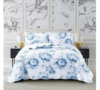 Online Bedding Quilted Patchwork Bedspread - Hypoallergenic, Machine Washable Duvet & Pillowcases Bedding Set (Vintage Blue, Single)
