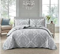 Online Bedding Quilted Patchwork Bedspread - Hypoallergenic, Machine Washable Duvet & Pillowcases Bedding Set (Damask Grey, Single)