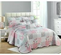 Online Bedding Quilted Patchwork Bedspread - Hypoallergenic, Machine Washable Duvet & Pillowcases Bedding Set (Floral Grey, Super King)