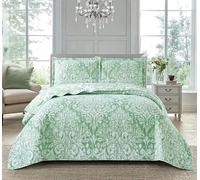 Online Bedding Quilted Patchwork Bedspread - Hypoallergenic, Machine Washable Duvet & Pillowcases Bedding Set (Damask Green, Double)