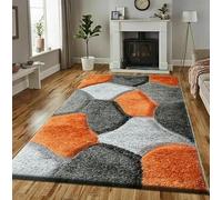 Online Bedding store Area Rugs - luxury Beautiful Pona Shaggy Modern Area Rugs - 3D Design carpet for hallway Non Slip Rug (Orange-Grey, 120 x 170 cm)