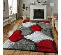 Online Bedding store Area Rugs - luxury Beautiful Pona Shaggy Modern Area Rugs - 3D Design carpet for hallway Non Slip Rug (Red-Grey, 80 x 150 cm)