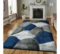 Online Bedding store Area Rugs - luxury Beautiful Pona Shaggy Modern Area Rugs - 3D Design carpet for hallway Non Slip Rug (Blue-Grey, 160 x 230 cm)