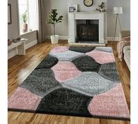 Online Bedding store Area Rugs - luxury Beautiful Pona Shaggy Modern Area Rugs - 3D Design carpet for hallway Non Slip Rug (Pink-Grey, 160 x 230 cm)