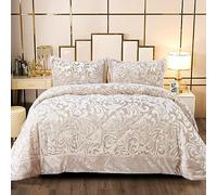 Online Bedding Store Velvet Quilted Bedspreads king Size, Soft Microfiber Lightweight Quilted Bedspreads Coverlet All Season Bedding Set (Beige, King)