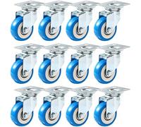 Online Best Service 12 Pack Caster Wheels Swivel Plate Casters On Blue Polyurethane Wheels PU