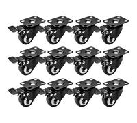 Online Best Service Swivel 1.5" Caster Wheels Rubber Base with Top Plate & Bearing Heavy Duty with Total Lock Brake (12 Pack With Brake)