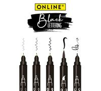 Online Black Handlettering Set 5 black calligraphy pens includes brush pen,