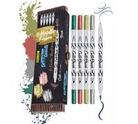 Online Calli.Brush Handlettering Brush-Pens Metallic | Set of 5 brush pens | Calligraphy Set for Bullet Journal, Hand Lettering | Calligraphy tip & brush tip | Pens with metallic effect