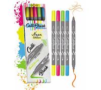 Online Calli.Brush Handlettering Brush-Pens NEON | Set of 5 brush pens | Calligraphy Set for Bullet Journal, Lettering | Calligraphy tip & brush tip | Water colours | Aquarell pens