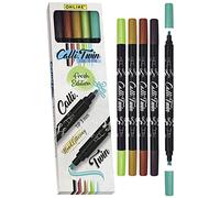 Online Calli.Twin Handlettering Brush-Pens Fresh | Set of 5 double line pens | Calligraphy Set for Bullet Journal, Lettering | Calligraphy tip & brush tip | Water colours | Aquarell pens