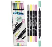 Online Calli.Twin Pastel, Double Line Pen, Set of 5 Hand Lettering Markers, Pens with Double Tip, Calligraphy Set, Calligraphy Tip and Split Tip for Bullet Journal, Watercolour