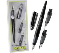 Online calligraphy-set AIR black, fountain pen with 3 calligraphy nibs in 3 lin