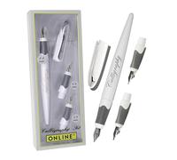 ONLINE calligraphy-set AIR white, fountain pen with 3 calligraphy nibs in 3 line widths 0.8 / 1.4 / 1.8 mm, standard ink cartridges or converter, gift set for writing fans, journaling, lettering