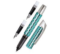Online Campus Ergonomic School Fountain Pen + Ink Cartridge Rollerball Pen + Calligraphy Fountain Pen Set for School Writing Set Turquoise Cartridge Fountain Pen for Students Interchangeable Grips 3