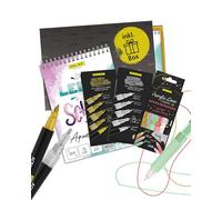 Online Christmas Lettering Set, Highly Opaque Hand Lettering Pens with Brush Pen, Fineliner, in Gift Box, Metallic Acrylic Marker with Watercolour Pad, Gold, Silver and Classic Liner