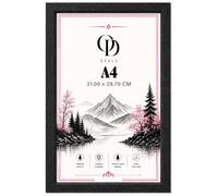 Online Deals | MDF Picture Frame A4 (21.00 x 29.70 CM) A4 (29.70 x 21.00 cm) for Art Displays, Presentations & Exhibition Pieces, MDF Build, Wall Hanging Hooks [ Black ]